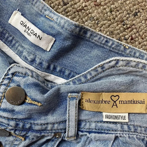 Y2K Alexanbre Women's S Button Fly Denim Jean Shorts Med-Light Blue Pockets - Picture 3 of 9
